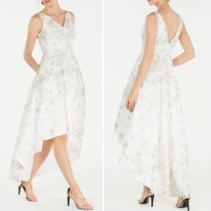 Calvin Klein V-neck High Low Metallic Floral Gown